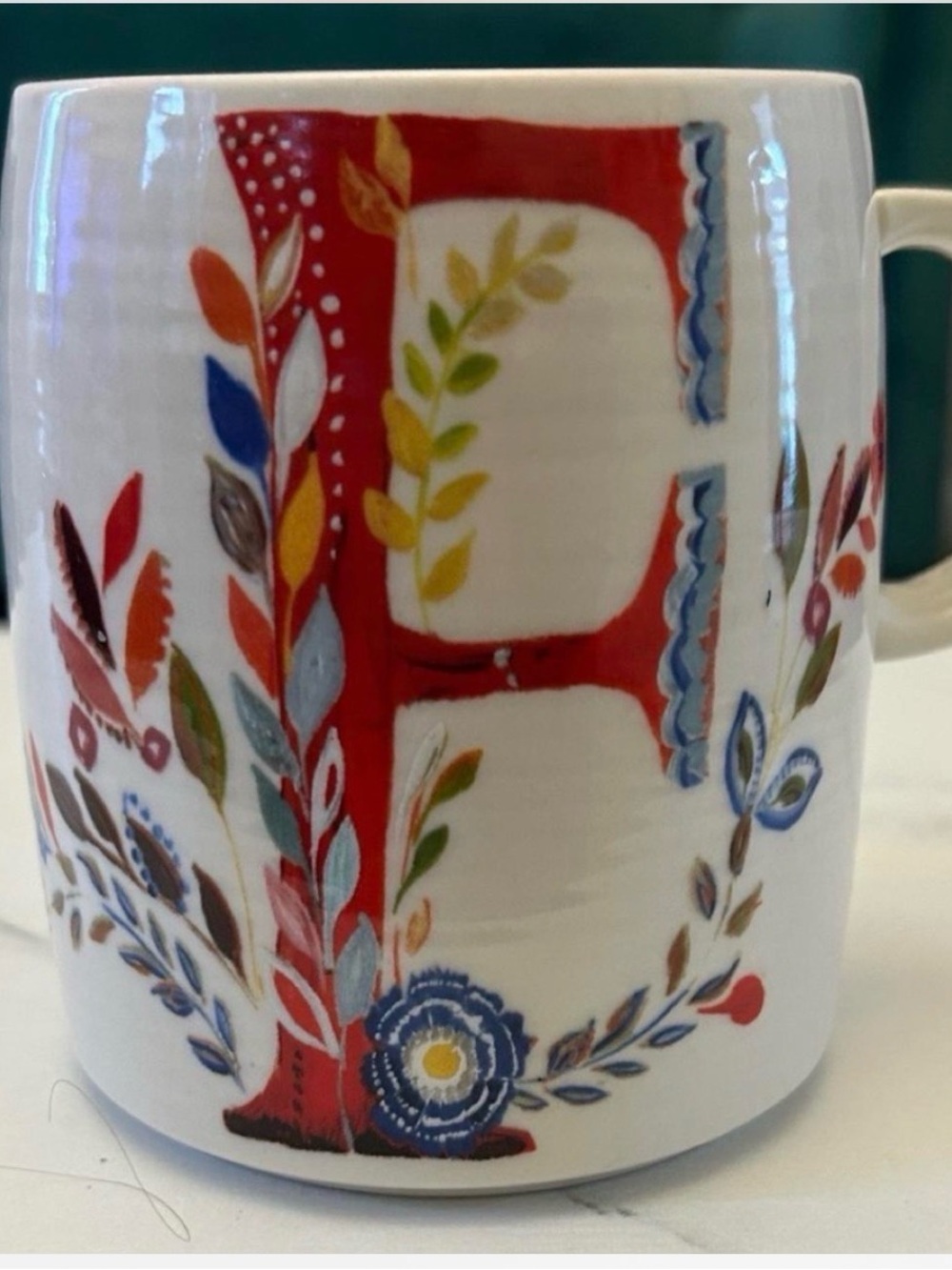 Anthropologie letter F mug